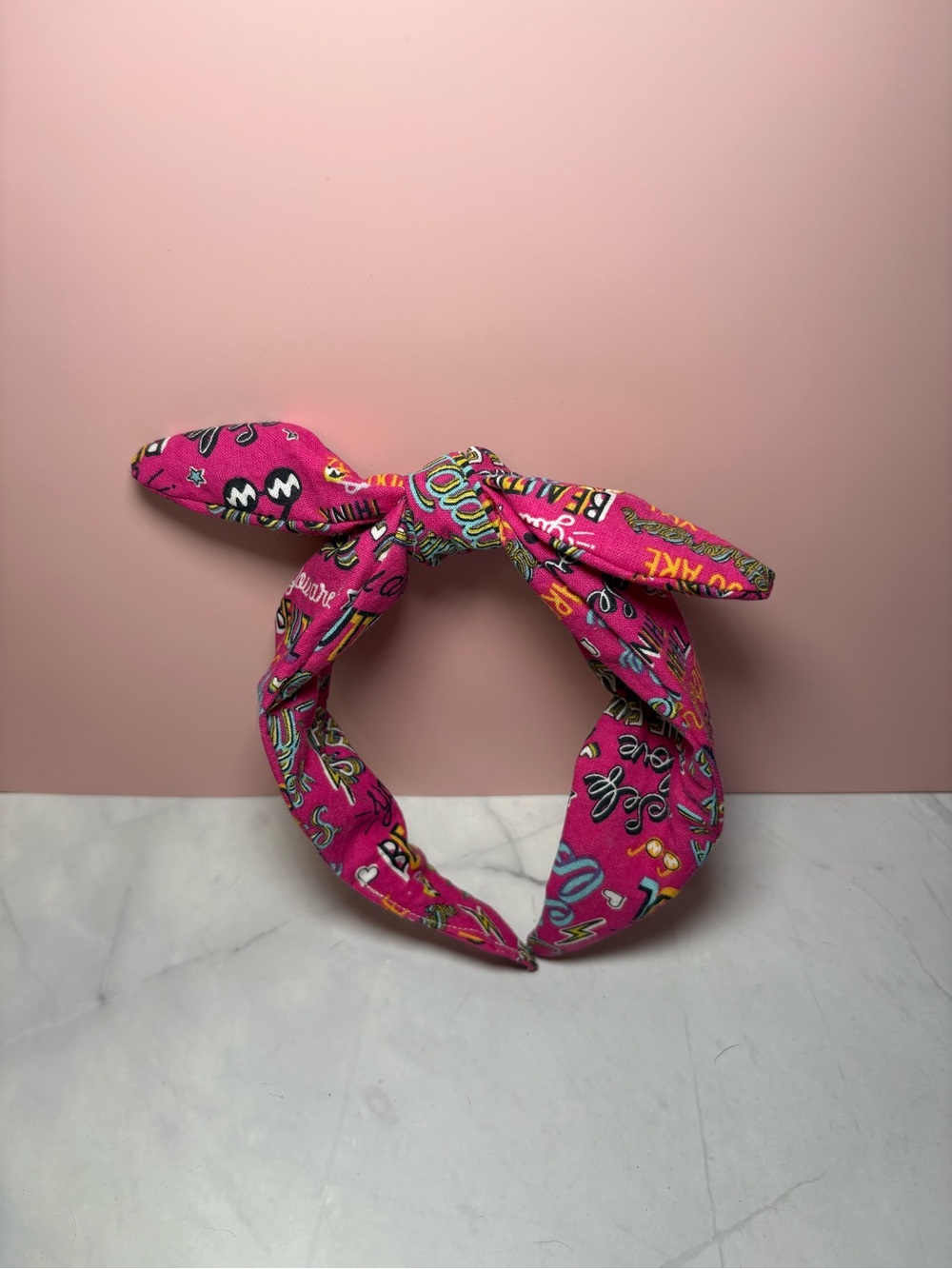 💖 Pink Positive Messages Print Bow Headband